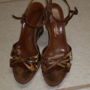 Gunmetal Suede Snakeskin Wedge Sandals